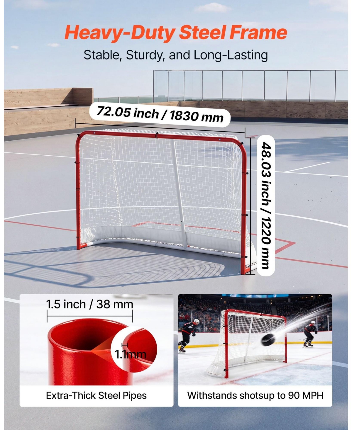 Sugift Heavy-Duty Steel Street and Roller Hockey Goal Net for Indoor Outdoor Training