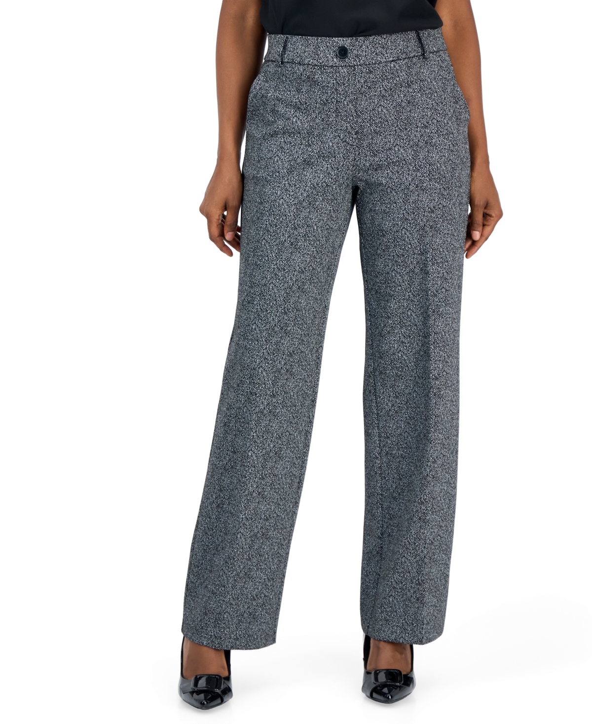 Kasper Women's Audrey Herringbone Pull On Wide Leg Pant