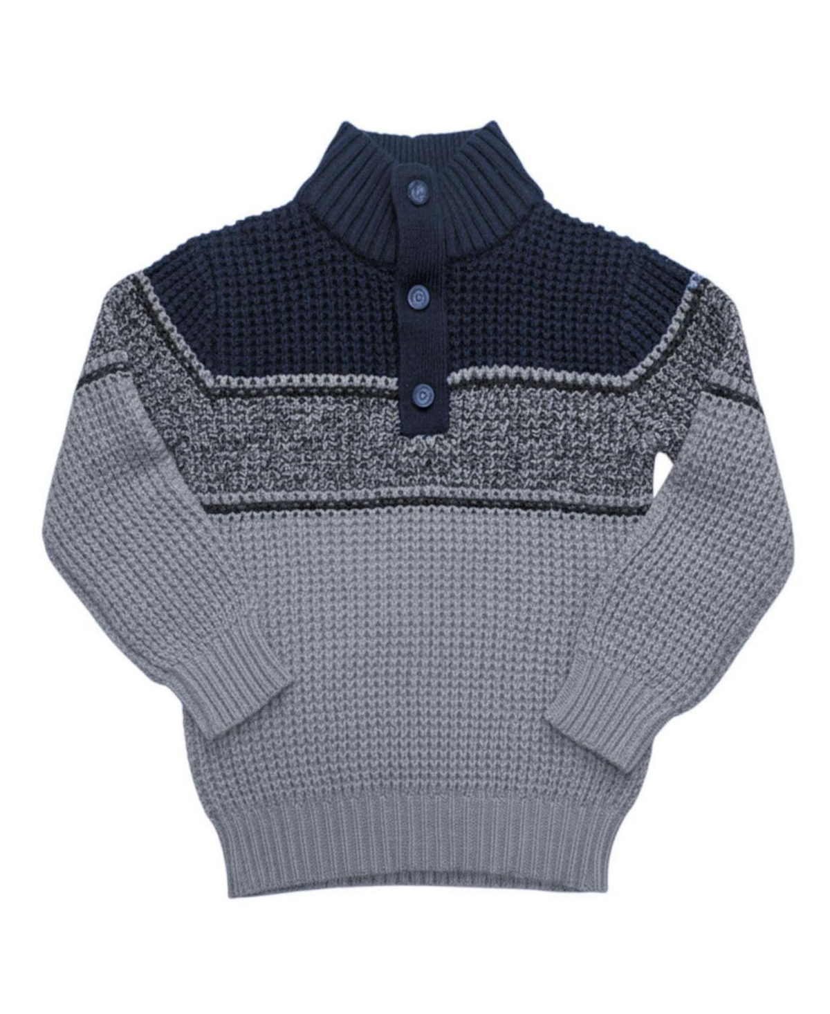 Hope & Henry Toddler Boys (2T - 4T) Organic Mock Neck Waffle Sweater - Navy and gray stripe