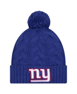 Big Girls Royal New York Giants Cabled Cuffed Knit Hat with Pom