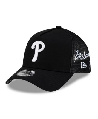 Men's Black Philadelphia Phillies Side Script 9FORTY A-Frame Trucker Adjustable Hat