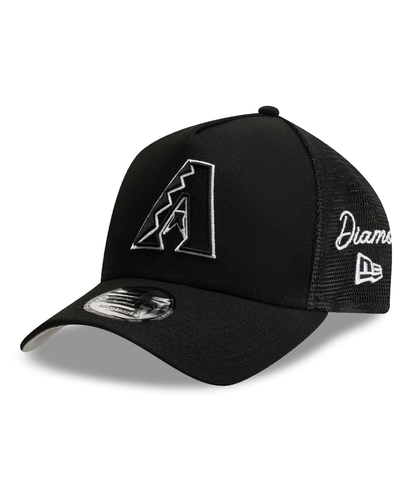Мужская кепка New Era Black Arizona Diamondbacks Side Script 9FORTY A-Frame Trucker Adjustable Hat — фото 1