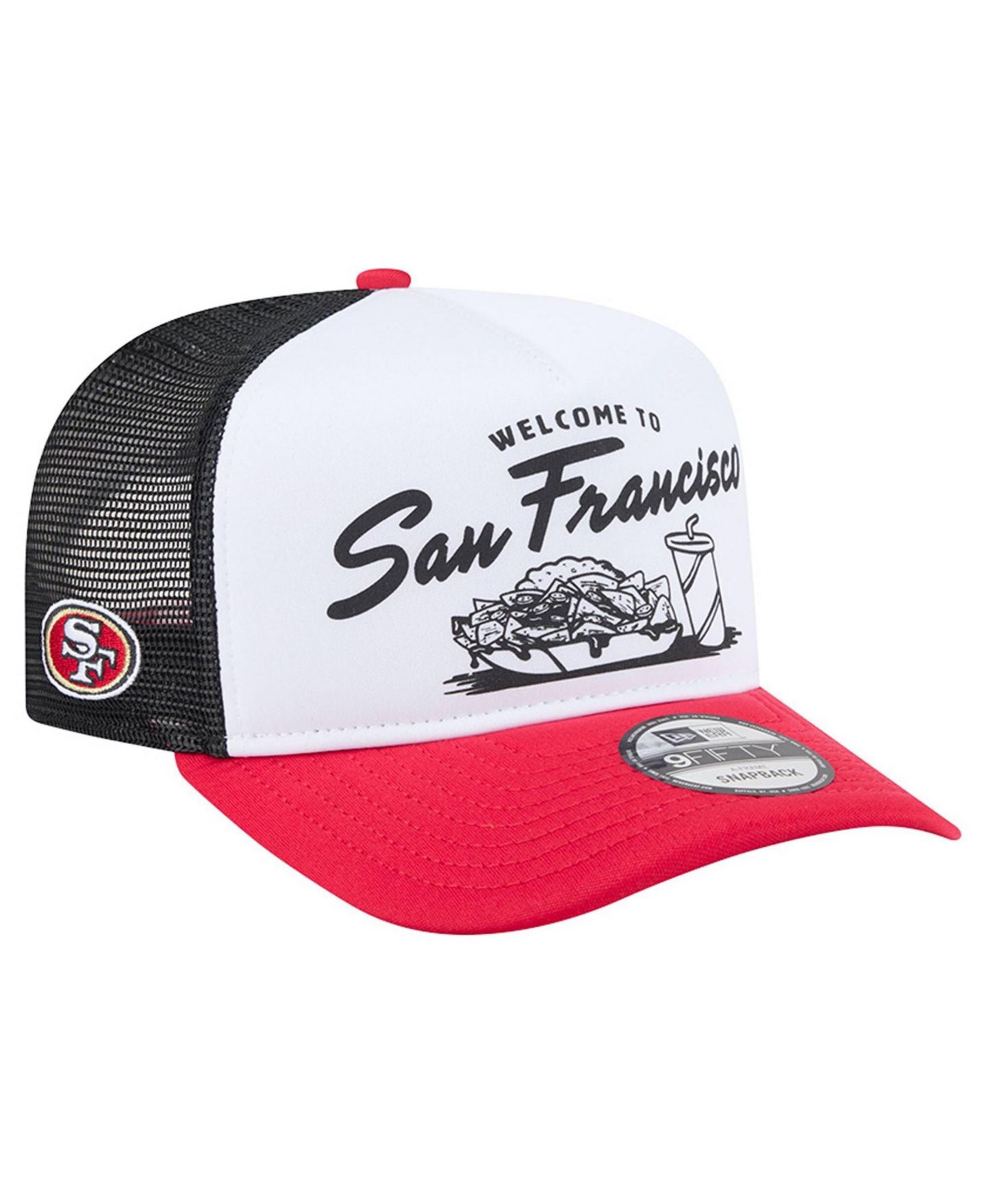 Мужская кепка New Era White/Scarlet San Francisco 49ers Foodie 9FIFTY A-Frame Trucker Snapback Hat — фото 1