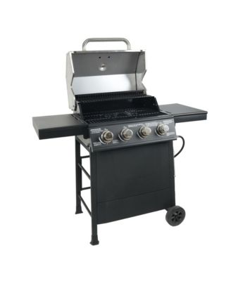 4-Burner Outdoor Propane Gas Grill with Side Shelves and Wheels, Black
