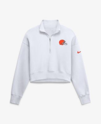 Women's White Cleveland Browns Oversized Phoenix Fleece Cropped Quarter-Zip Sweatshirt