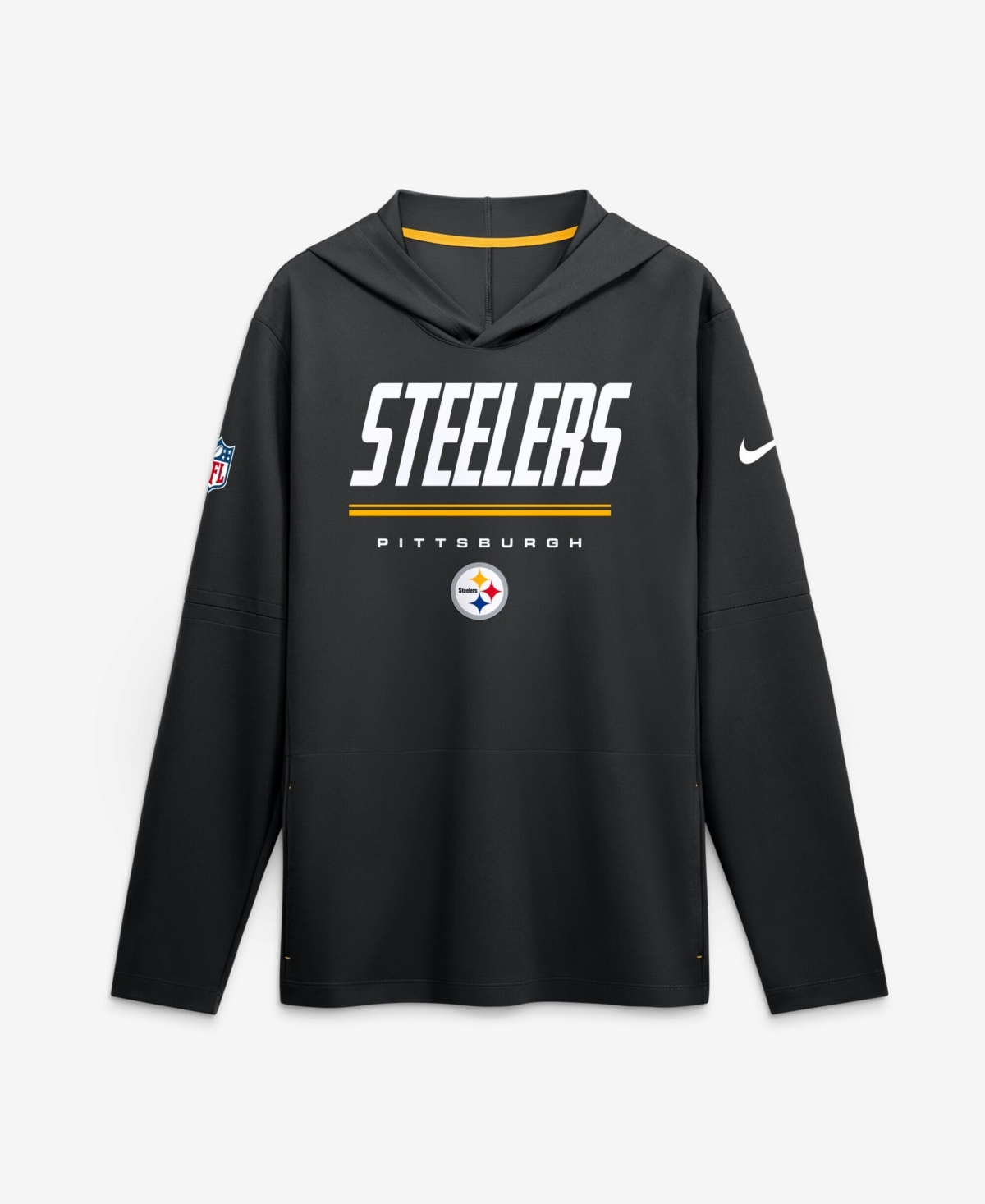 Nike Men's Black Pittsburgh Steelers Big Tall Sideline Game On Lightweight Hooded Long Sleeve Dri-fit Sweatshirts - Black, Gold