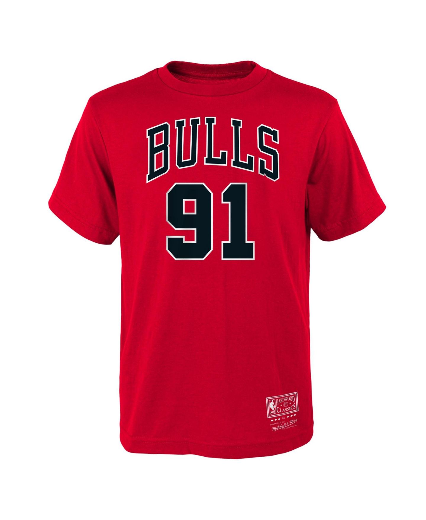 Детская футболка Mitchell & Ness Mitchell Ness Dennis Rodman Red Chicago Bulls Hardwood Classics Name & Number — фото 2