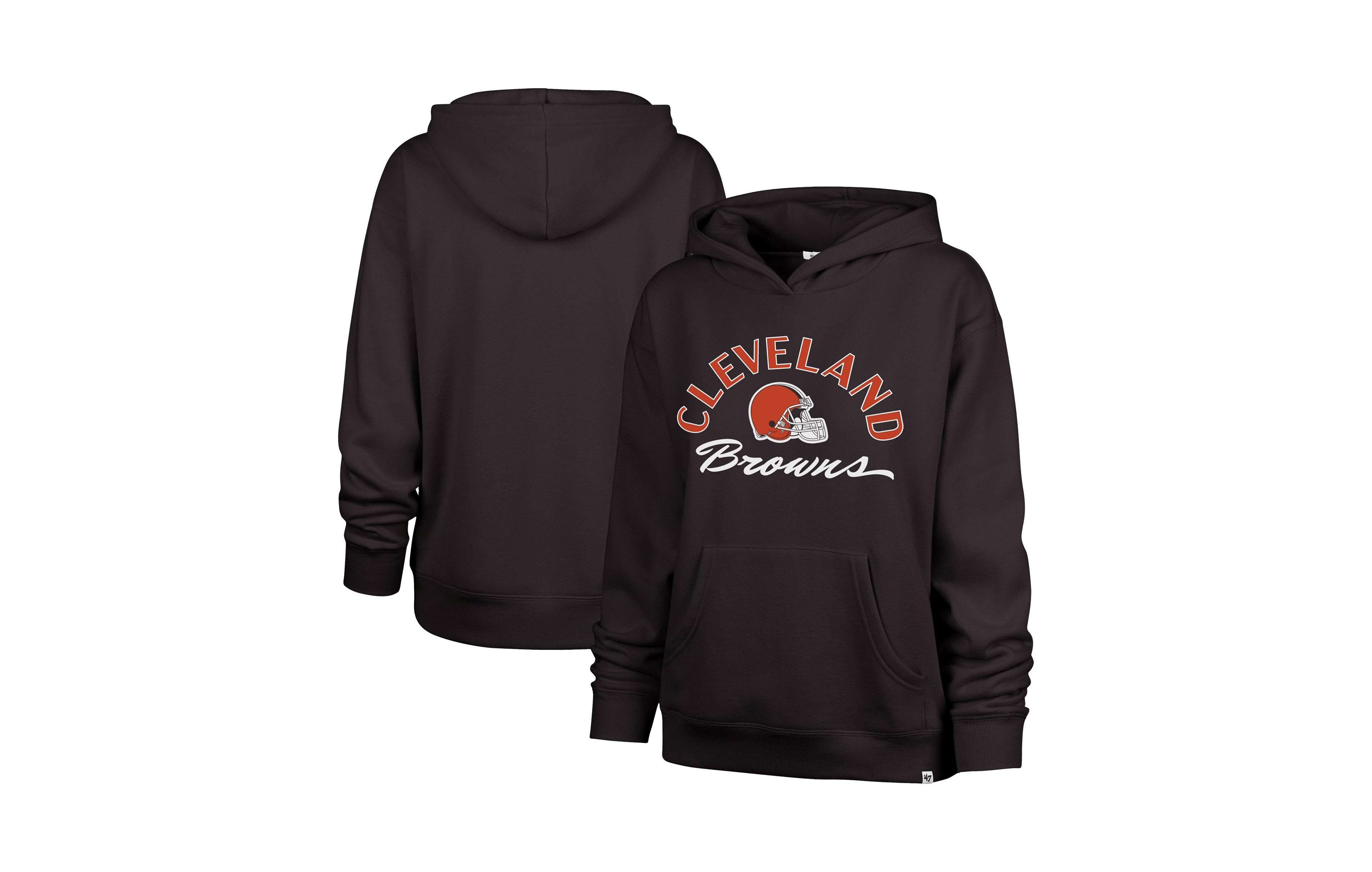'47 Brand Women's Cleveland Browns Whirlwind Naomi Relaxed-Fit Ribbed Sleeves and Hem Pullover Hoodie