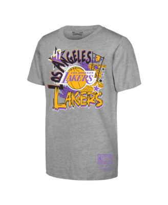 Big Boys and Girls Mitchell Ness Heather Gray Los Angeles Lakers Hardwood Classics Play by Play T-Shirt