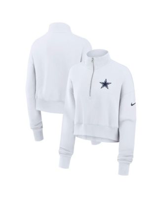 Women's White Dallas Cowboys Oversized Phoenix Fleece Cropped Quarter-Zip Sweatshirt