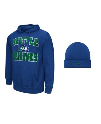 Men's Royal Seattle Seahawks Hoodie and Cuffed Knit Hat Combo Pack