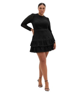 Plus Size Gabriella Long-Sleeve Lace Tiered Mini Dress
