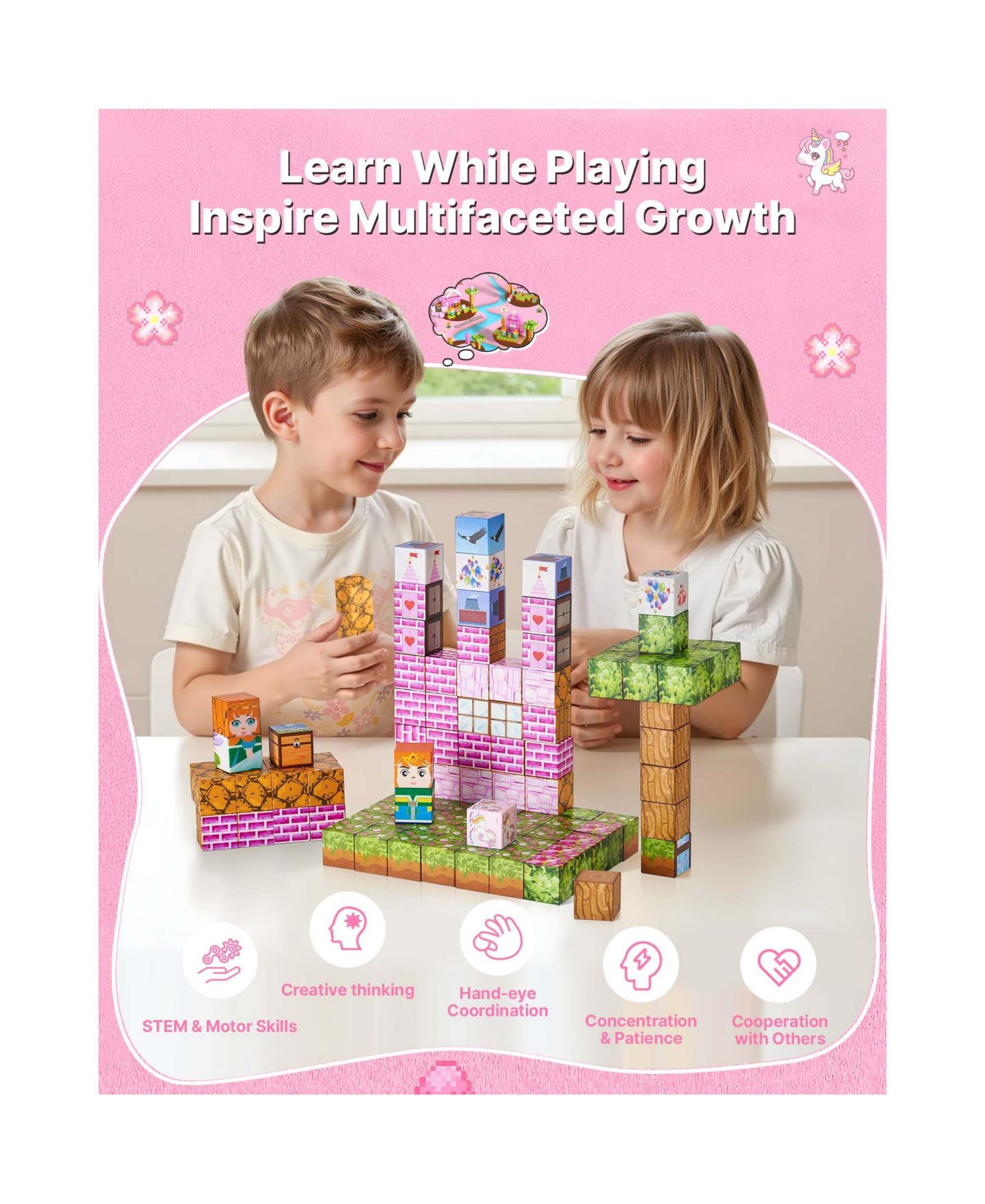 Детский конструктор HONGGE Princess Castle 100-Piece Magnetic Building Set, Ages 3+ — фото 4