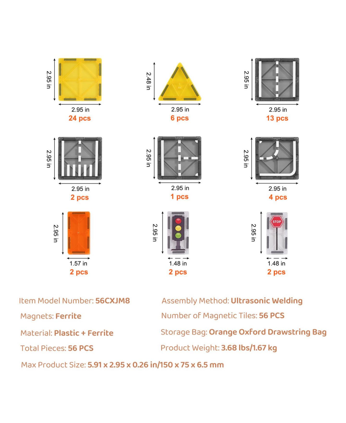 Детский конструктор HONGGE Road Building Tiles 56-Piece Construction Set, Ages 3+, цвет: Синий — фото 11
