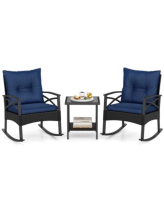 3-Piece Outdoor Rattan Rocking Chair Set with 2-Tier Side Table