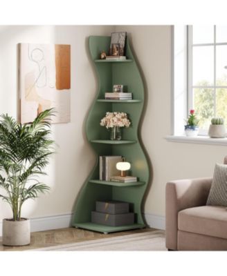 5-Tier Wavy Corner Bookshelf with Curved Design