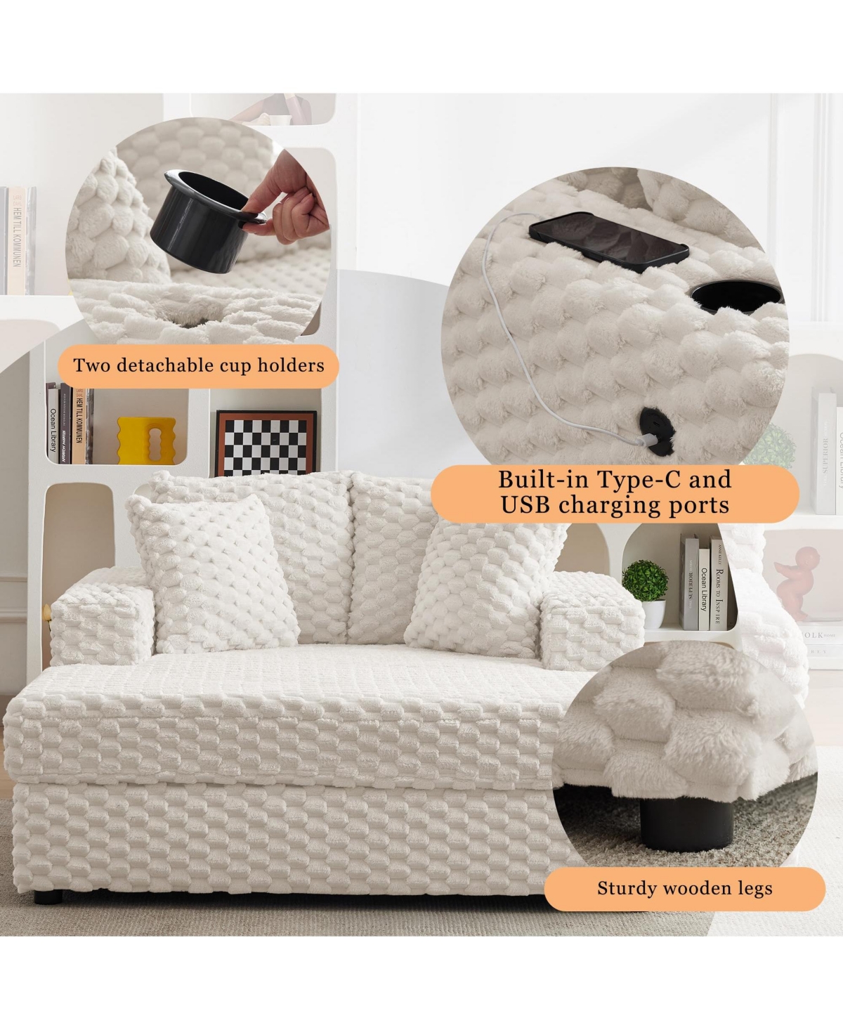 homfan 60" Cozy Reading Chair: Soft upholstered chair with armrests and pillows, converts to a sleeper sofa bed. Perfect for small spaces.