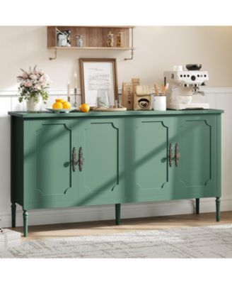 59 Inch Wooden Sideboard Buffet Cabinet 4 Doors, Adjustable Shelves, Spacious Storage Coffee Bar Credenza