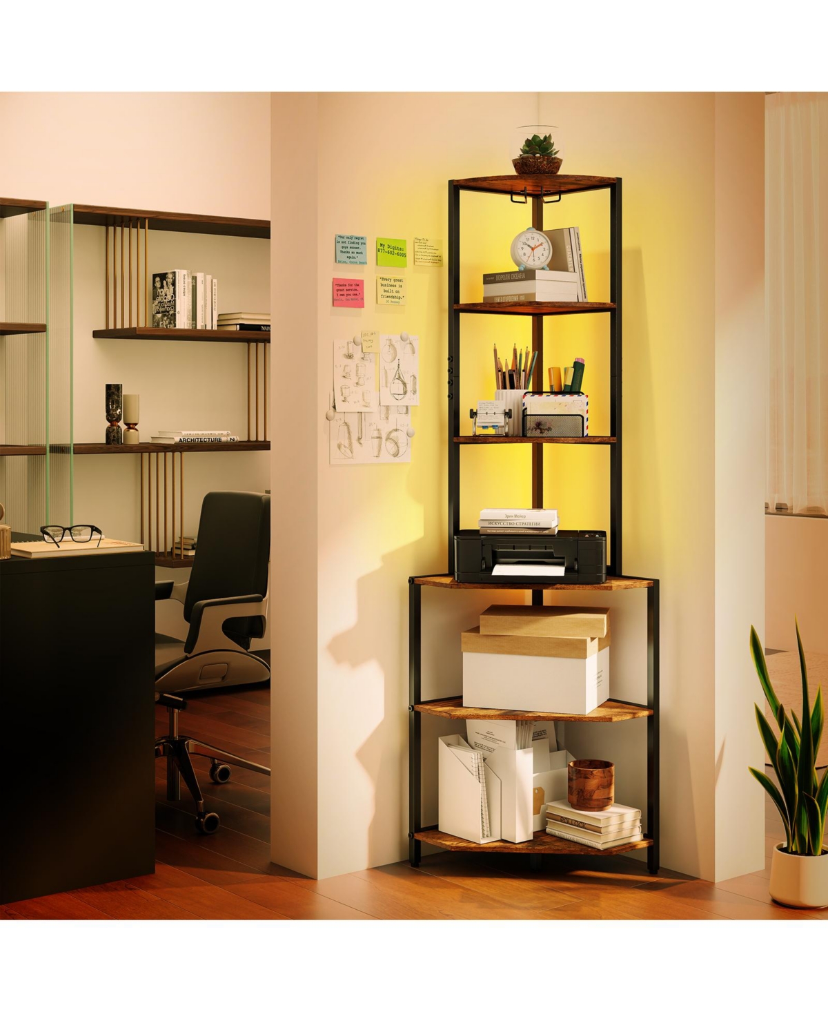 Costway 6-Tier Corner Shelf with Charging Station Ambience Light Stemware Rack