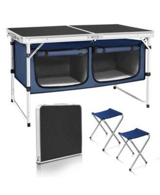 Lightweight Aluminum Folding Camping Table With Storage Organizer Height Adjustable Portable Outdoor Table