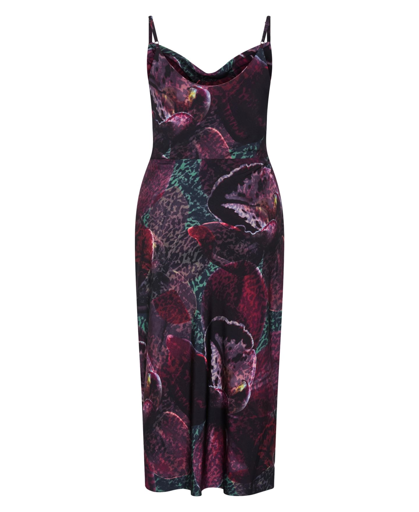 Женское платье CITY CHIC Plus Size Marisol Orchid Print Cowl Neckline Midi, цвет: Чёрный орхидея — фото 5