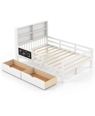  Bed Frame with 2 Drawers Bookcase board Full-length