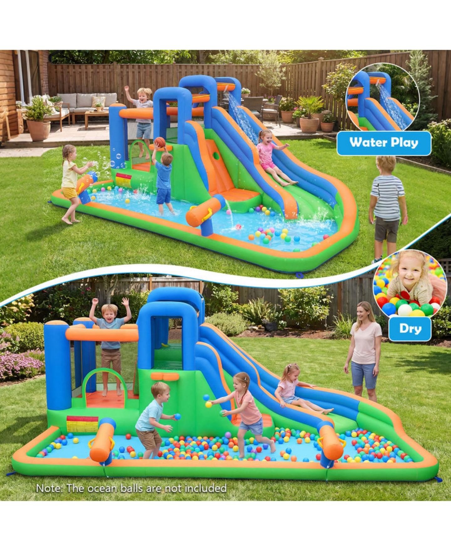 Детская игрушка HONGGE Inflatable Water Slide Bounce House with Splash Pool and 780W Blower Ages 3-12, цвет: Синий — фото 9