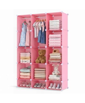 Modular Kids Wardrobe Closet Organizer with 13 Storage Cubes