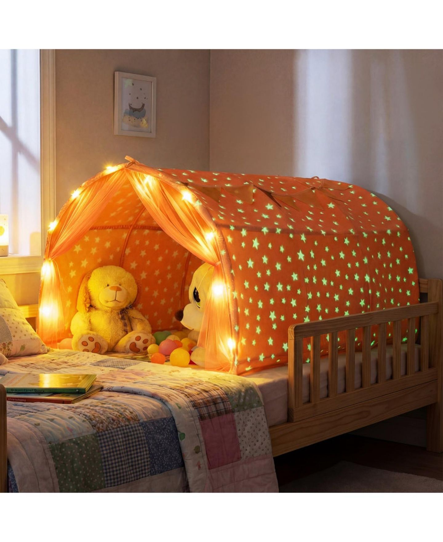 Детские игрушки HONGGE Glow-in-the-Dark Stars String Lights 3-Piece Bed Tent, Ages 3+, цвет: Розовый — фото 8