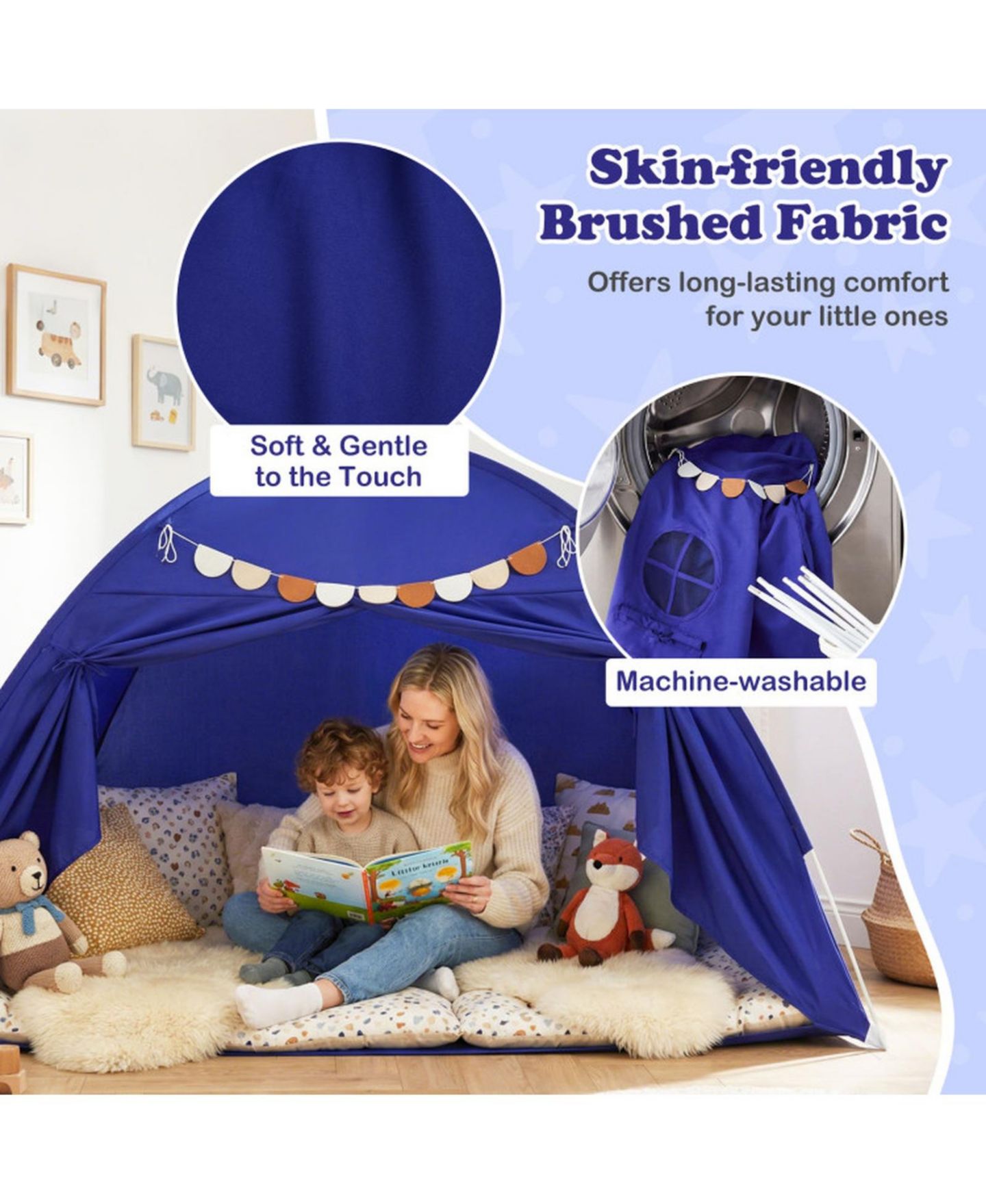 Детские игрушки HONGGE Two Windows Twin Bed Canopy Tent, 2-Piece, Ages 3+, цвет: Тёмно-синий — фото 6
