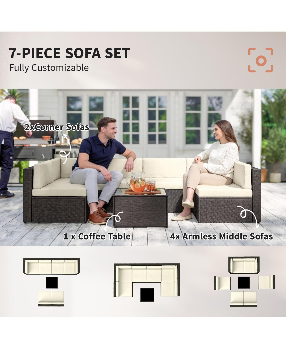 Outsunny 7-Piece Outdoor Patio Furniture Set w/ Rat Wicker,