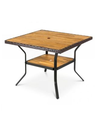 37 inch  Square Outdoor Dining Table for 4 with Acacia Wood Top and 2in Umbrella Hole