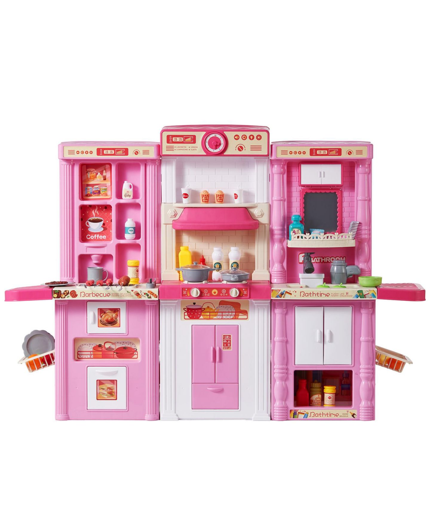 Детский игровой набор HONGGE 3-in-1 Kitchen Playset with Lights and Sounds, 74 Cooking Accessories, Ages 3+, цвет: Розовый — фото 1