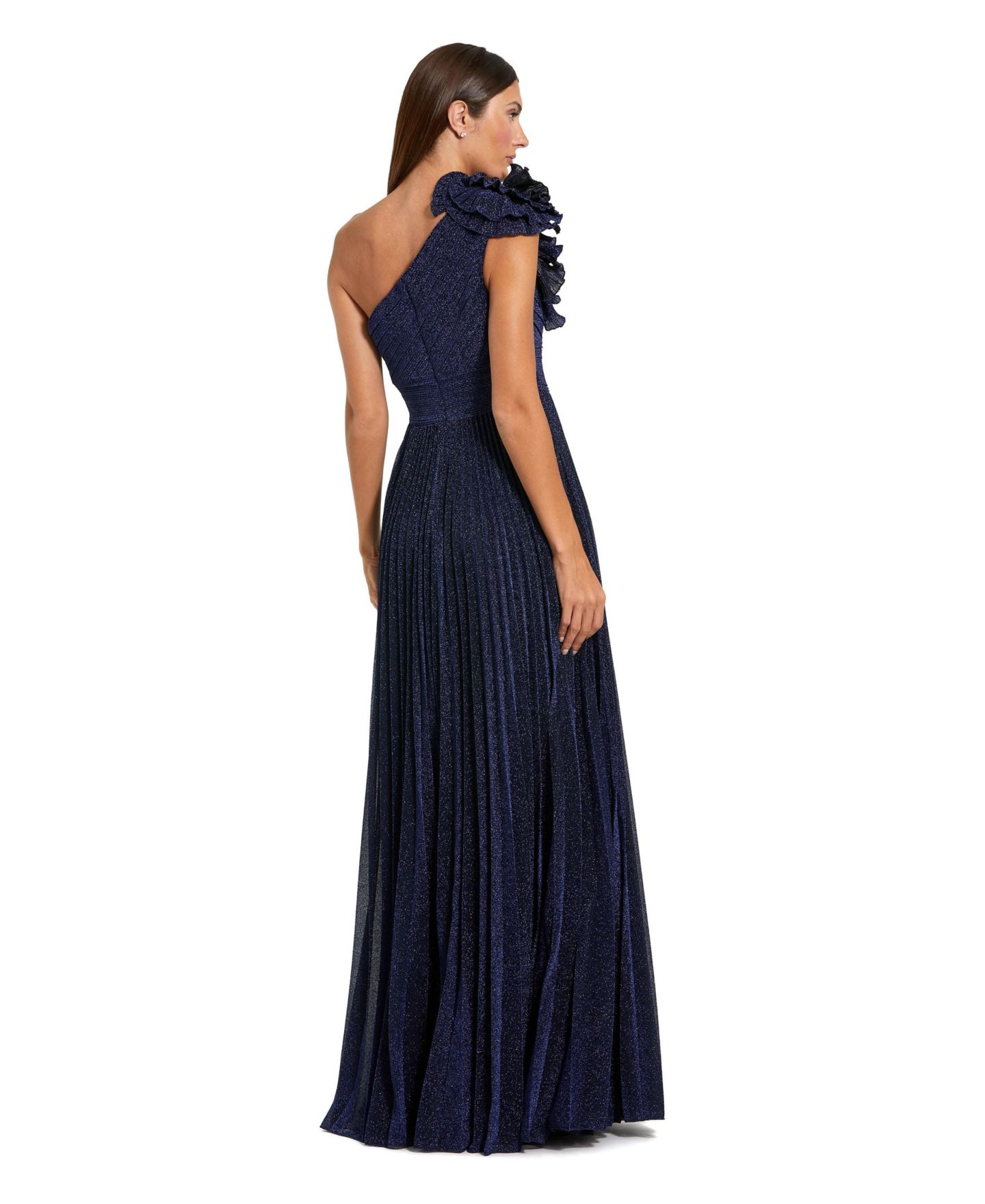 Женские платья Mac Duggal One-Shoulder Pleated Ruffle Gown, цвет: Тёмно-синий — фото 2