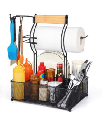 Grill Caddy With Paper Towel Holder 7 Compartment Camping BBQ Organizer