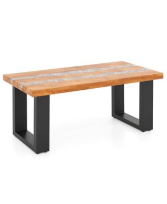 Teak Wood Patio Table with River-Like Epoxy Tabletop