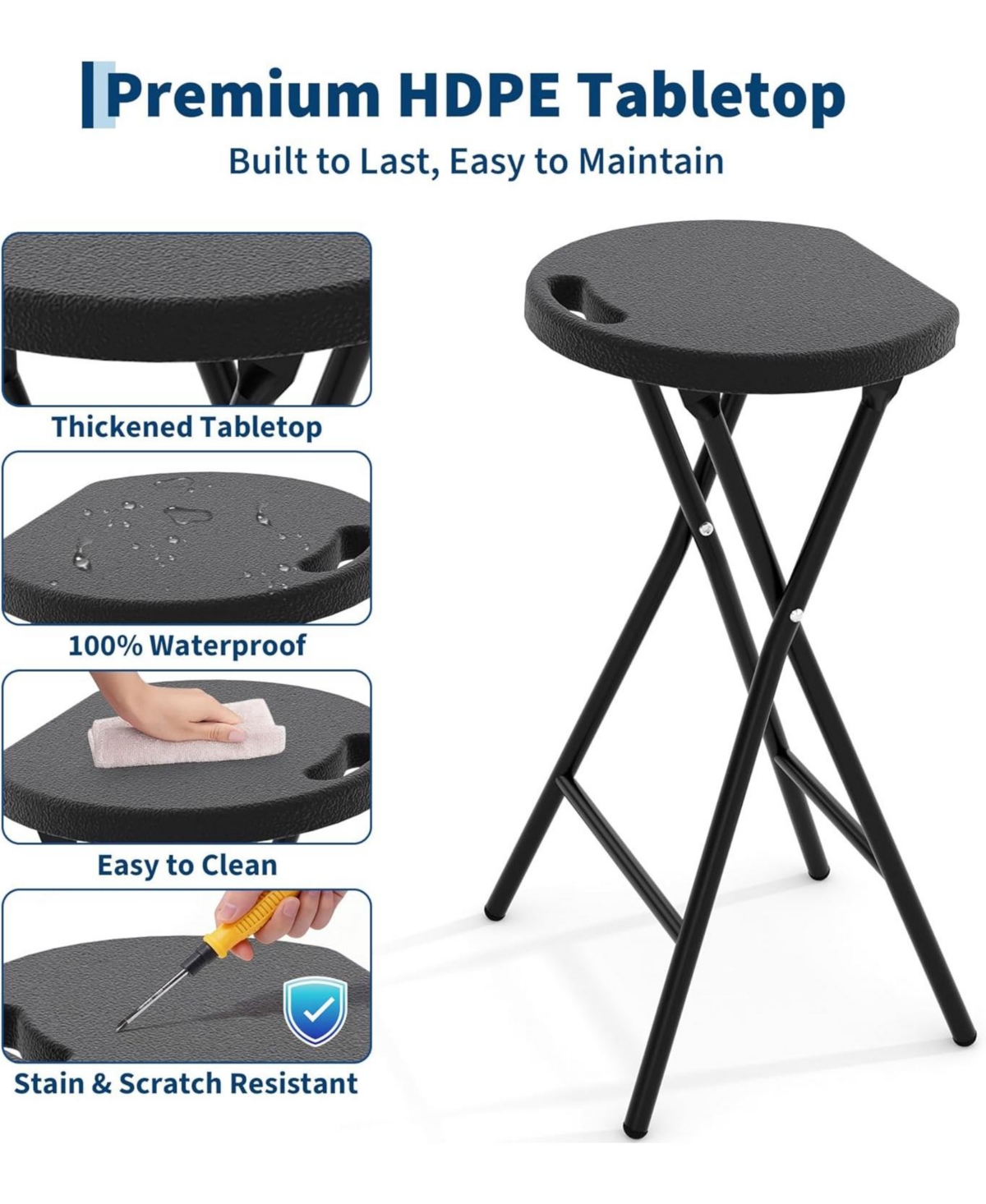 homfan 1-Pack 28" Tall Folding Stool with Handle, Safety Lock