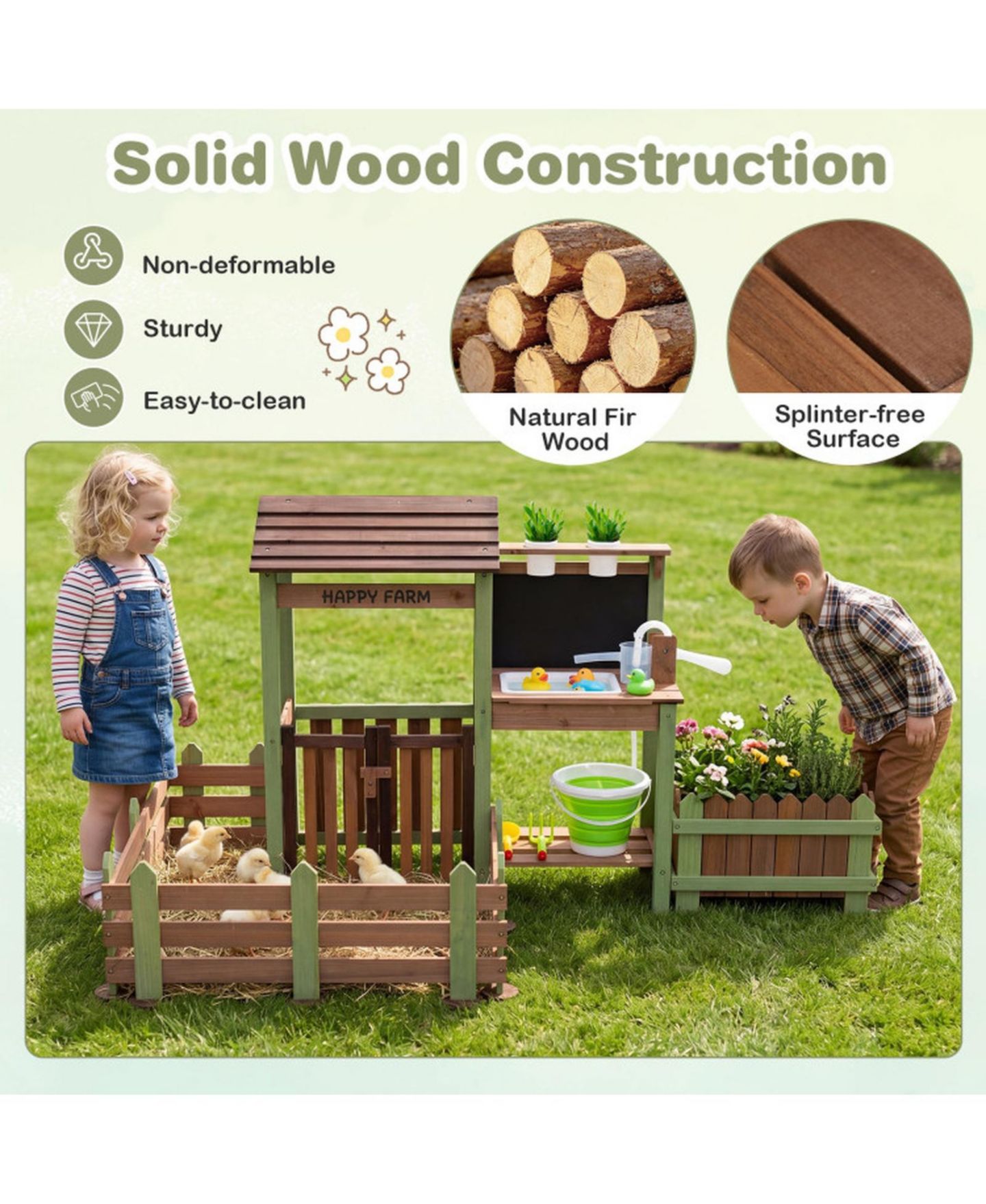 Детский игровой набор SUGIFT Mud Farm Fir Wood Planter Box Playset, Ages 3+, цвет: Коричневый — фото 4
