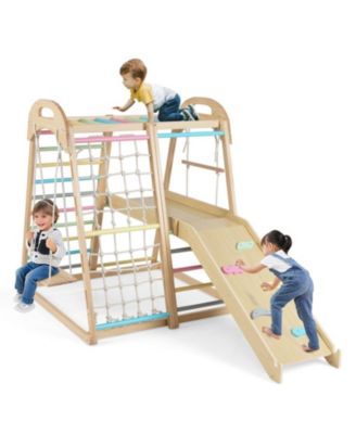 8-in-1 Wooden Climber Playset with Slide & Monkey Bars, Ages 3-5