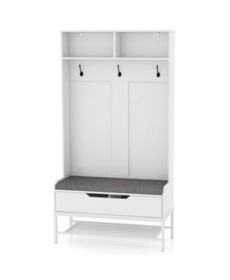 69 in Tall 4-in-1 Hall Tree Coat Rack with Seat Cushion and Shoe Storage
