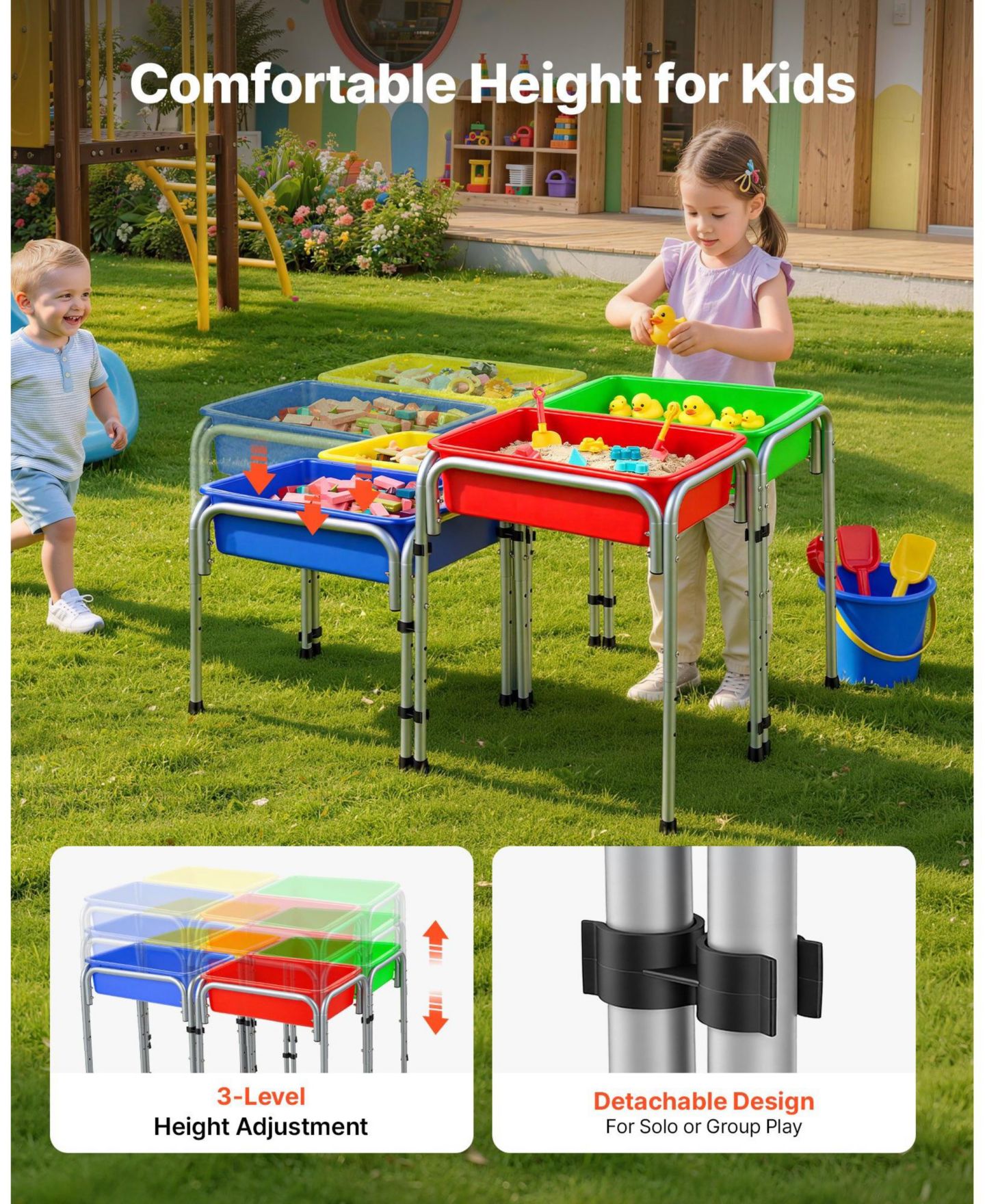Детские игрушки HONGGE 4 Station Height-Adjustable Sand and Water Play Table, 4-Piece, Ages 3-6, цвет: Серебристый — фото 5