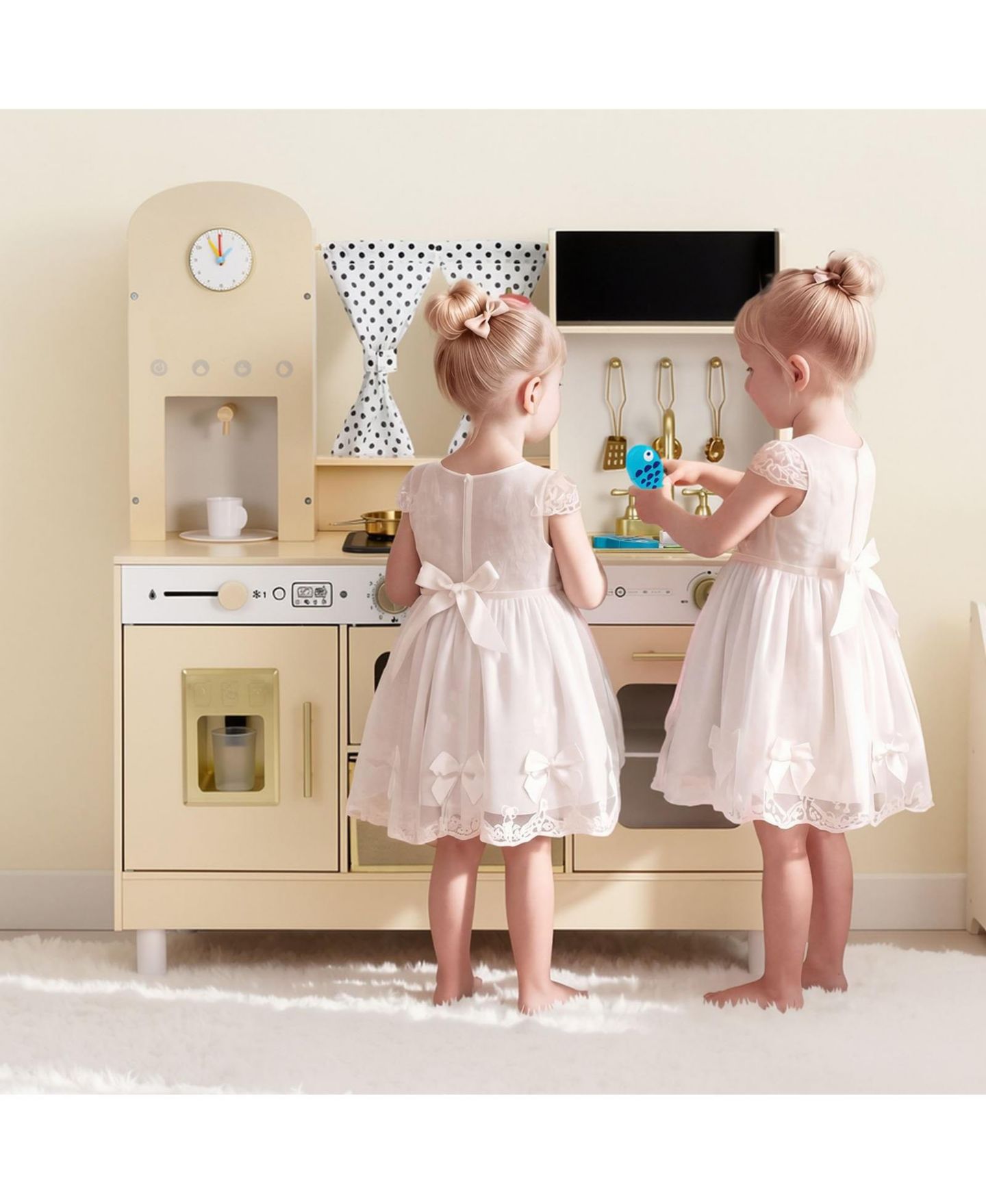 Детские игрушки HONGGE Realistic Lights and Sounds Wooden Play Kitchen, 12-Piece, Ages 3+, цвет: Белый — фото 6
