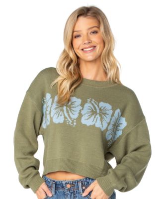 Women's Hibiscus Harmony Long-Sleeve Crop Floral Sweater