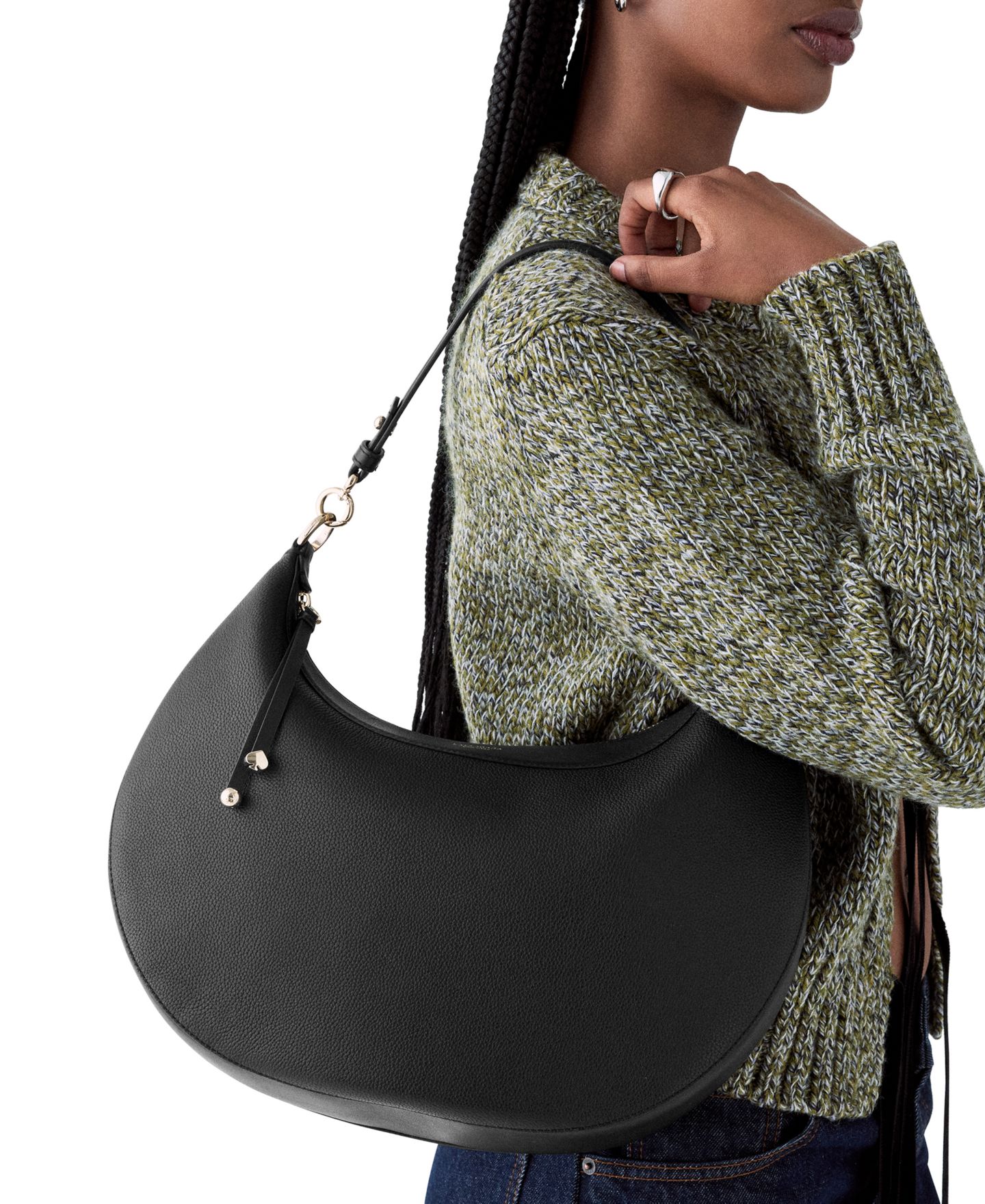 Женская сумка kate spade new york Liv Large Pebbled Leather Hobo Shoulder, цвет: Чёрный — фото 4