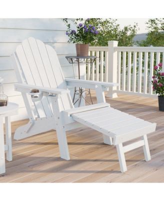 3-Position Reclining Adirondack Chair with Retractable Ottoman, Folding Patio Chair with Cup Holder, Heavy Duty HDPE Fire Pit Seating 350lbs