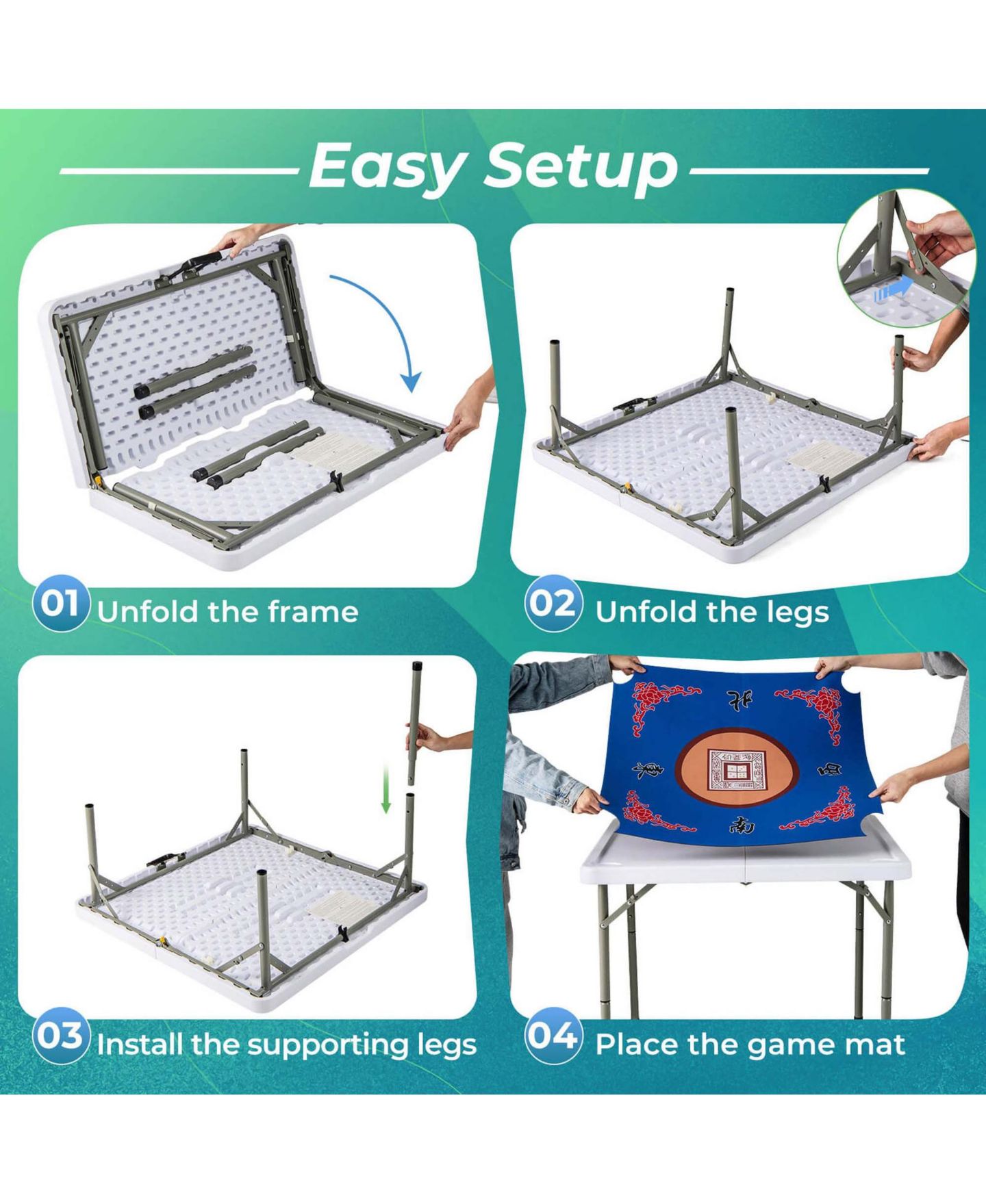 Детская игрушка Costway Folding Mahjong Table with Cup Holders and Carrying Handle, Ages 18+, цвет: Синий — фото 6
