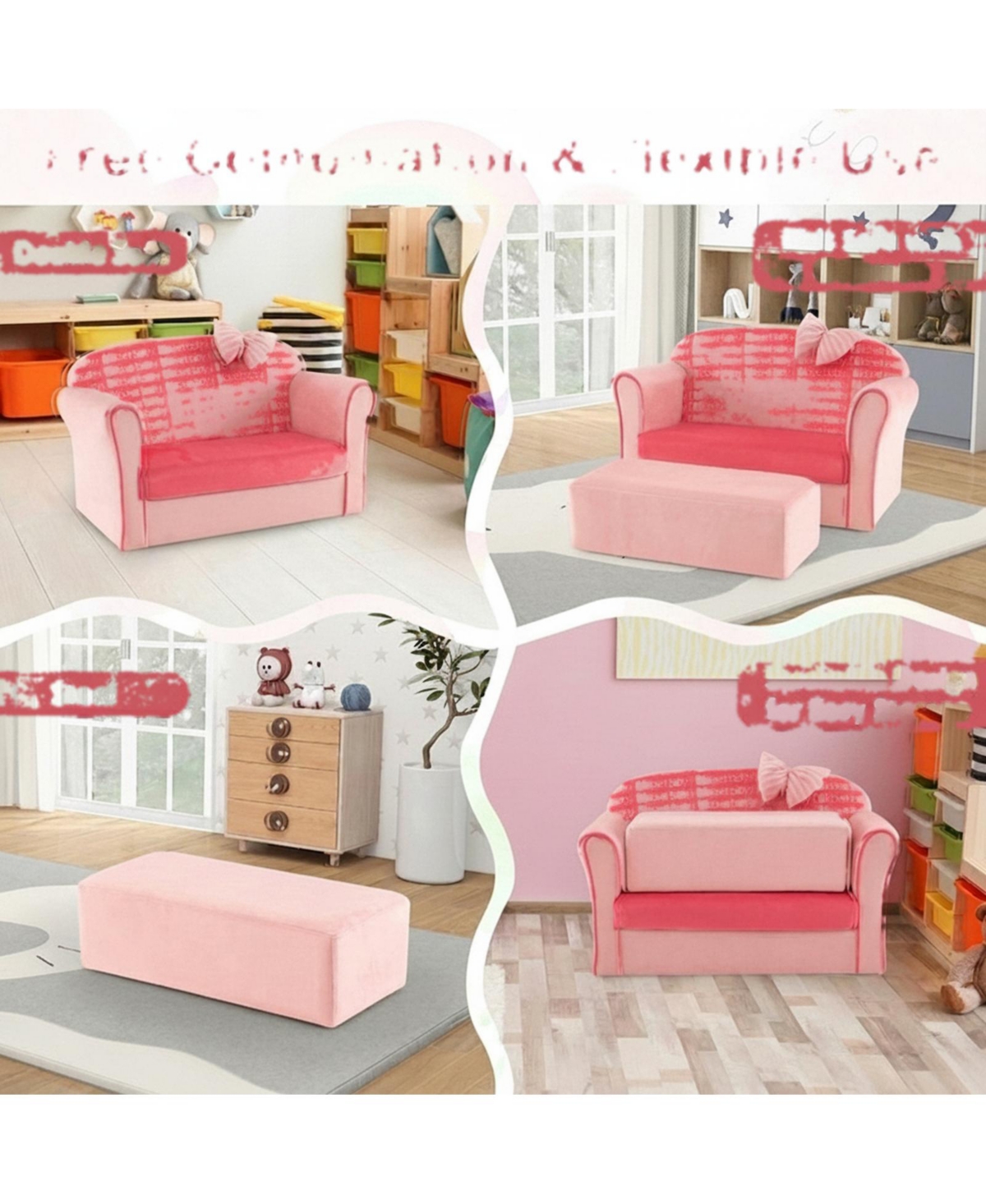 Gouun Ultra Soft Velvet Toddler Loveseat Couch with Matching Footrest Ottoman