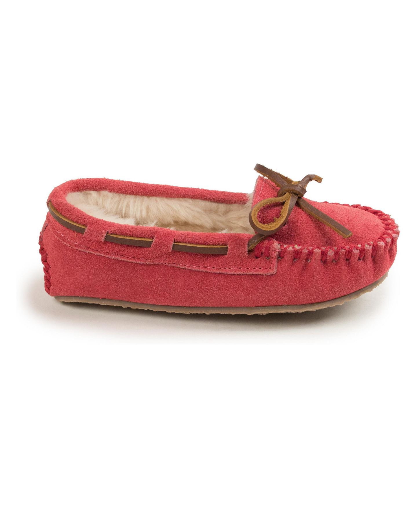Детские замшевые тапочки Minnetonka Cassie с мехом, размеры 1-13, цвет: Розовый — фото 3