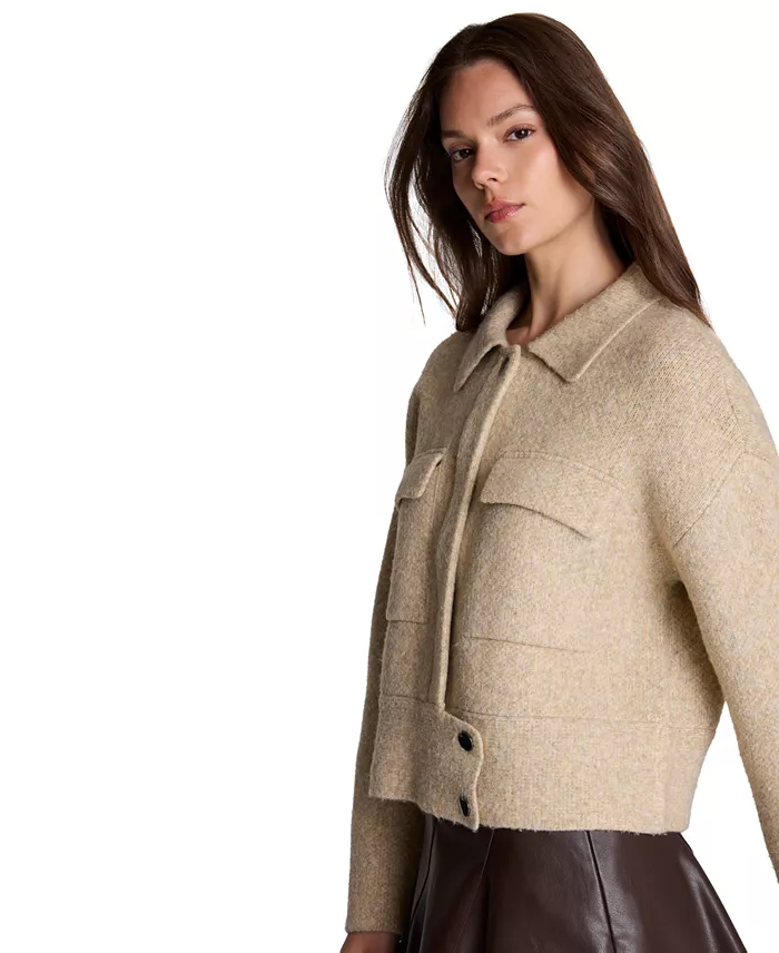 Women's Long Sleeve Collared Utility Sweater Jacket - thumbnail 4