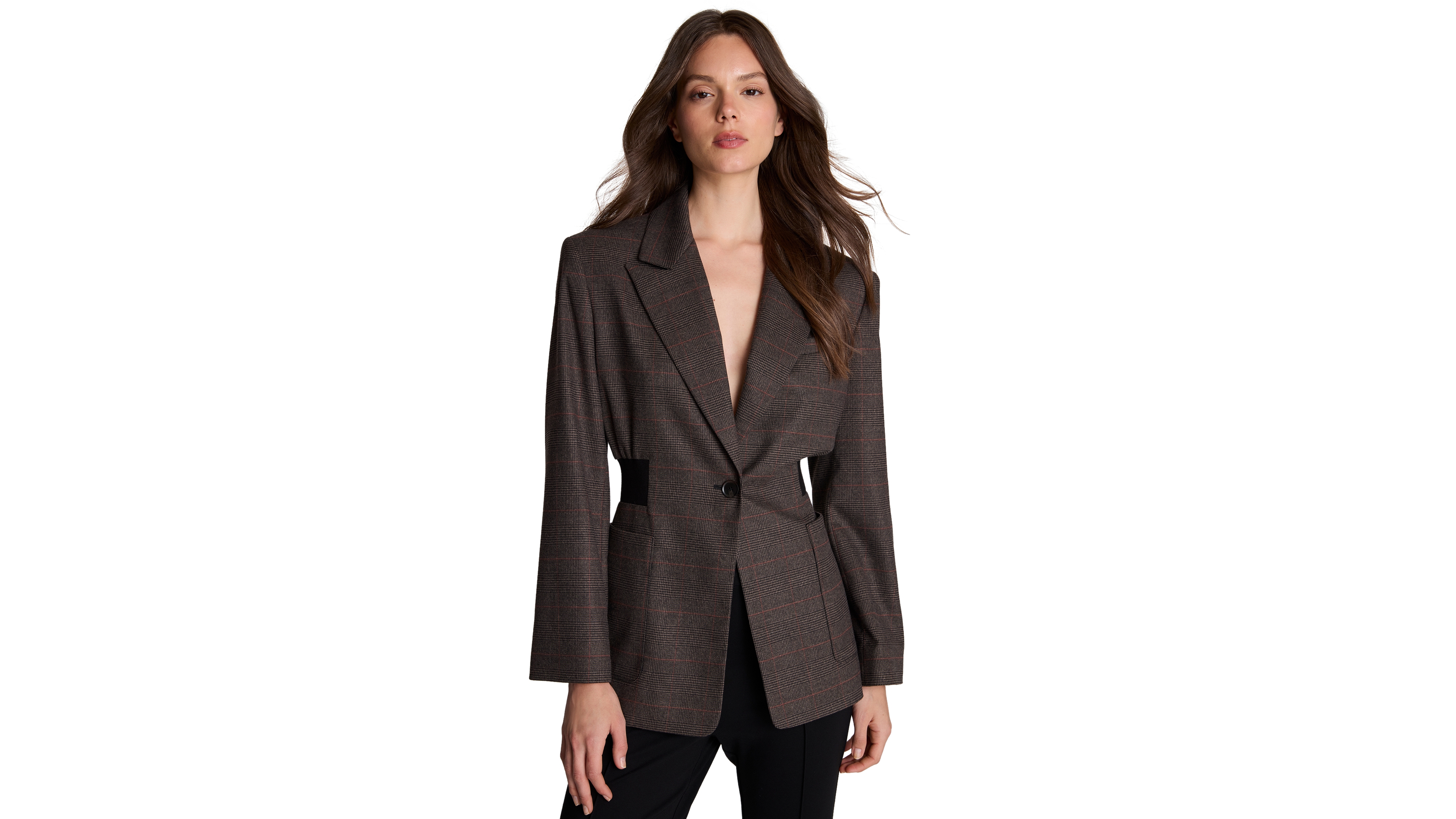 Kenneth Cole Women's Plaid Wide-Leg Peak Lapel Blazer